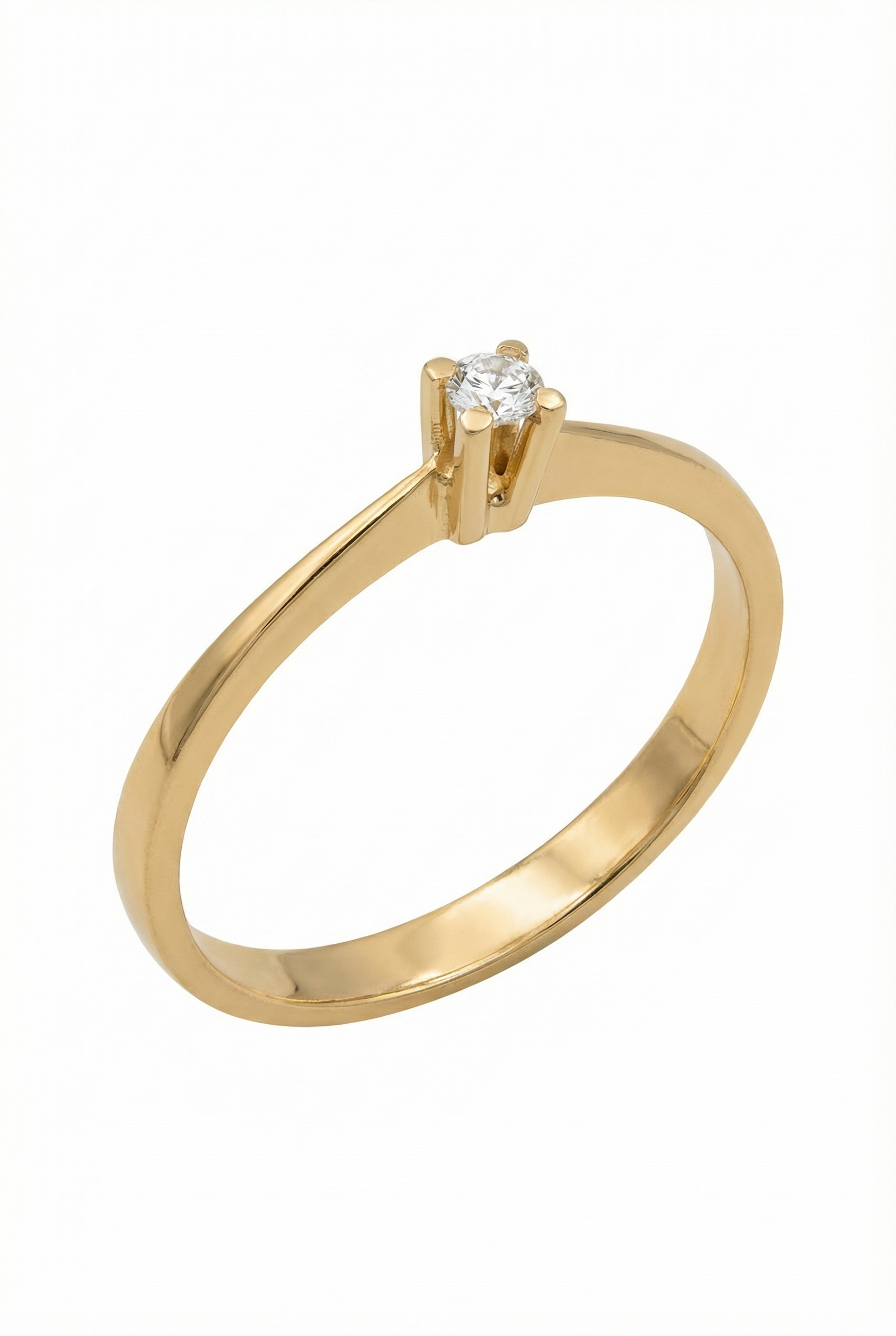 Anel Solitário em Ouro 18K com Diamante — Lapidação Brilhante 5 Pontos