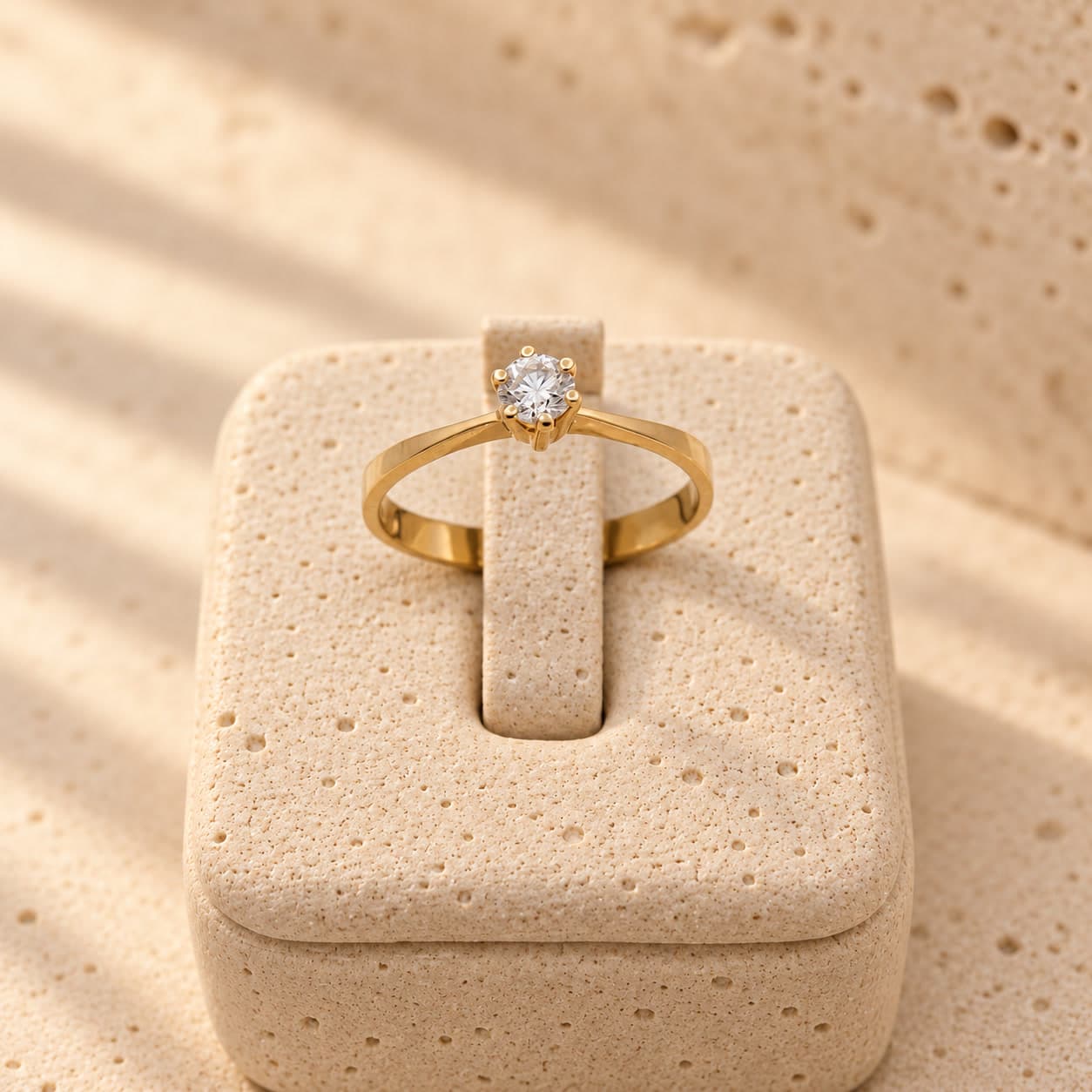 Anel Solitário em Ouro 18K com Diamante, Lapidação Brilhante 20 Pontos