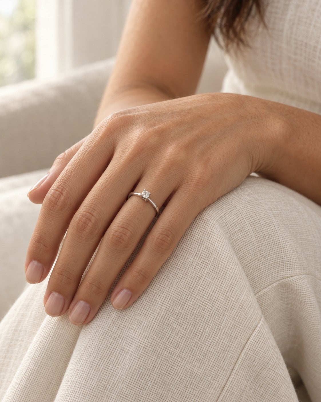 Anel Solitário em Ouro Branco 18K com Diamante, Lapidação Brilhante 15 Pontos · foto 2
